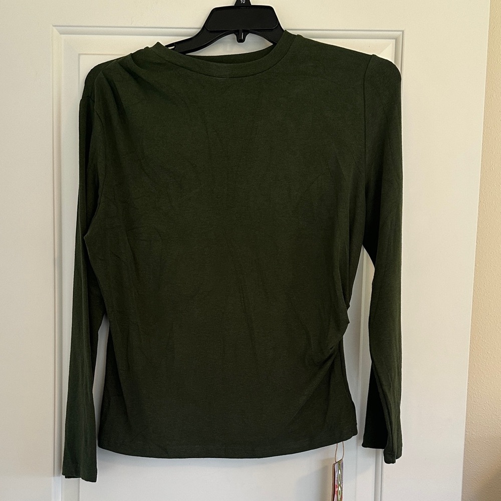 OGL Moss Olive Green Long-Sleeve Crewneck Tucked Top - Picture 3 of 8